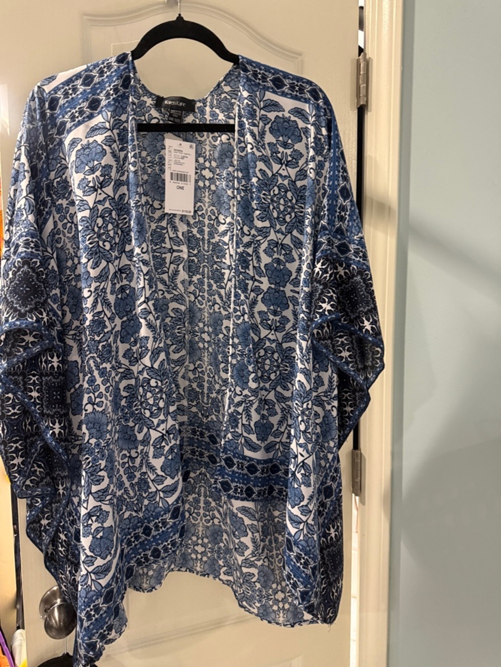 Karen Kane White and Blue Floral Kimono